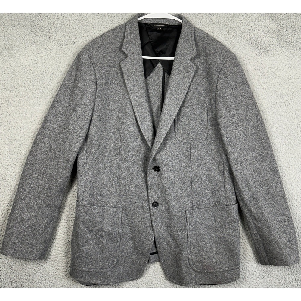 Banana Republic Mario Bellucci Mens 44R Blazer Sport Coat Gray Slim Fit Wool EUC